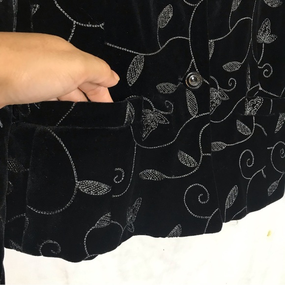 Bob Mackie Velvet Black Gray Floral Embroidered Blazer Jacket Womens Sz 14 - Picture 6 of 13